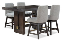 Ensemble de salle à manger Metro 5 pièces de hauteur comptoir avec table de 66 po (L), 4 chaises et support à vin intégré - brun et beige