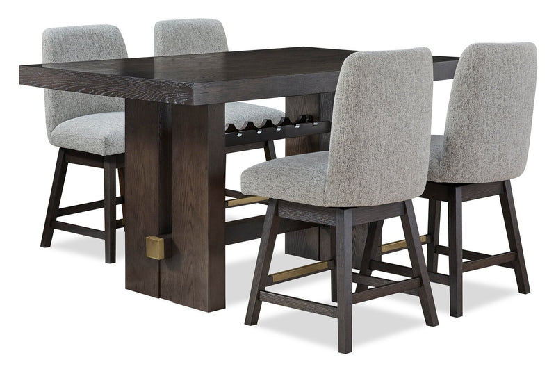 Ensemble de salle à manger Metro 5 pièces de hauteur comptoir avec table de 66 po (L), 4 chaises et support à vin intégré - brun et beige