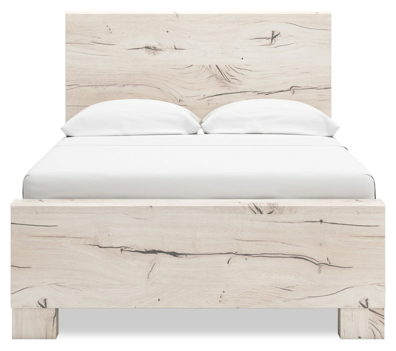 Ensemble de chambre à coucher Derekson 6 pièces blanc rustique avec lit à panneaux, commode, miroir et table de nuit - format lit double