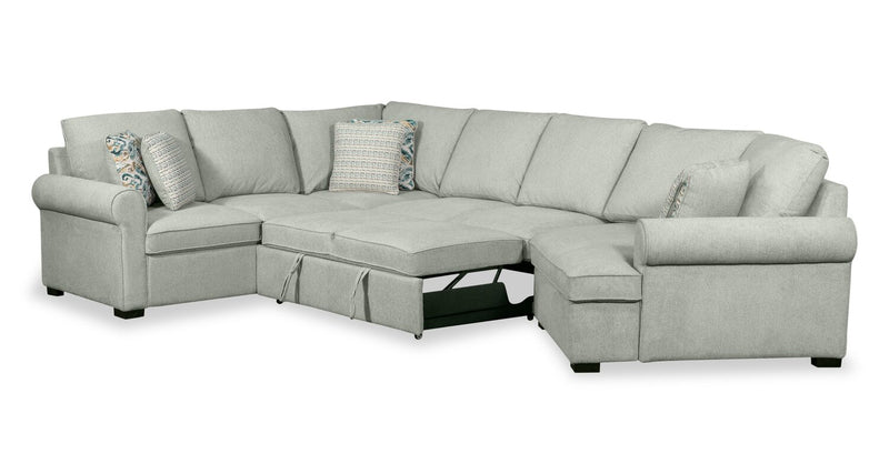 Sofa-lit sectionnel enveloppant de droite Haven de Scott Living 3 pièces en tissu de chenille - bleu écume de mer 
