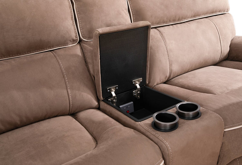 Sofa sectionnel de droite à inclinaison électrique Newport de Cindy Crawford Home 6 pièces en suédine avec fauteuil inclinable sans accoudoirs - taupe