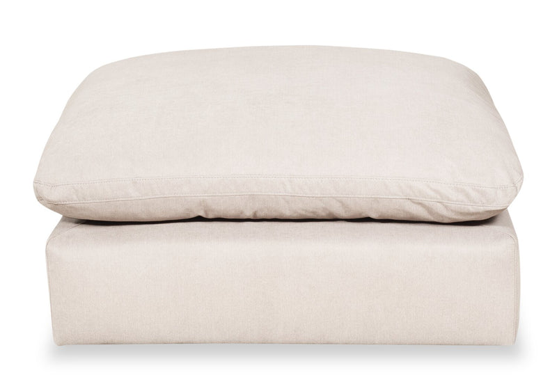 Sofa sectionnel modulaire Eclipse 6 pièces en tissu d’apparence lin avec poufs et coussins réversibles en duvet et plumes - blanc lin