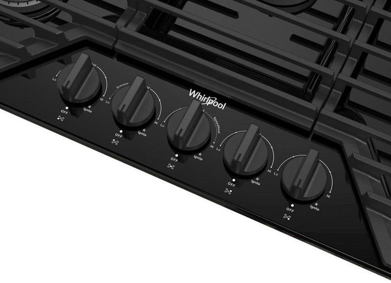 Surface de cuisson à gaz Whirlpool de 36 po avec 5e brûleur et grilles en fonte à charnières EZ-2-LiftMC - WCGK5036PB