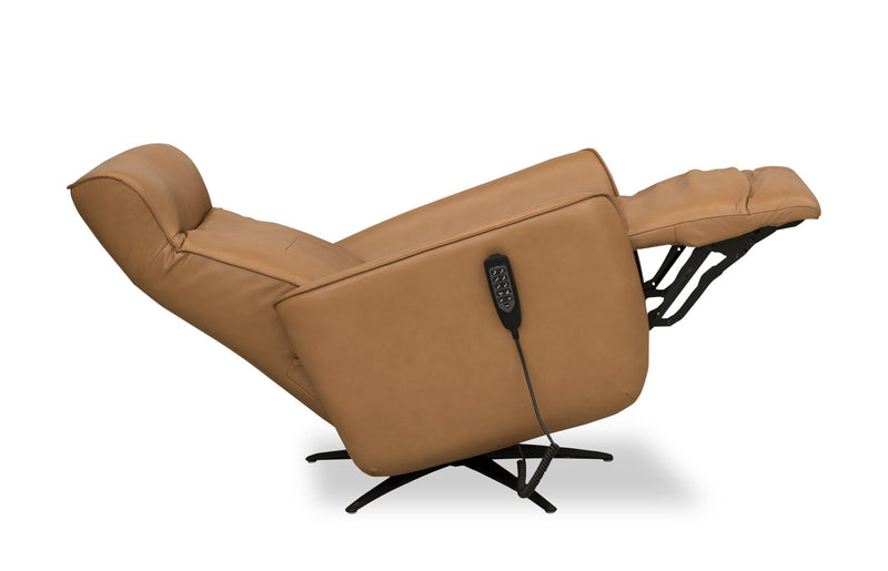 Fauteuil de massage à inclinaison électrique Serene de 31 po en cuir véritable avec appuie-tête électrique et siège chauffant - tan