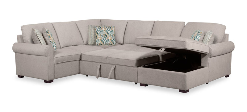 Sofa-lit sectionnel de droite Haven de Scott Living 4 pièces en tissu de chenille avec fauteuil long de rangement - gris
