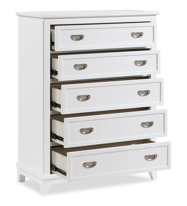 Commode verticale de chambre à coucher Quinn de 36,5 po (L) x 48,5 po (H) à 5 tiroirs - blanche