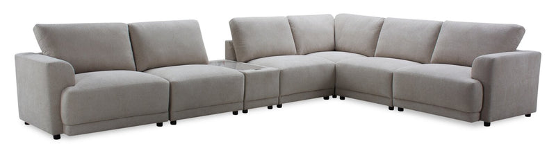 Sofa sectionnel modulaire Voyage 7 pièces en tissu avec console et coussins de dossier amovibles - beige