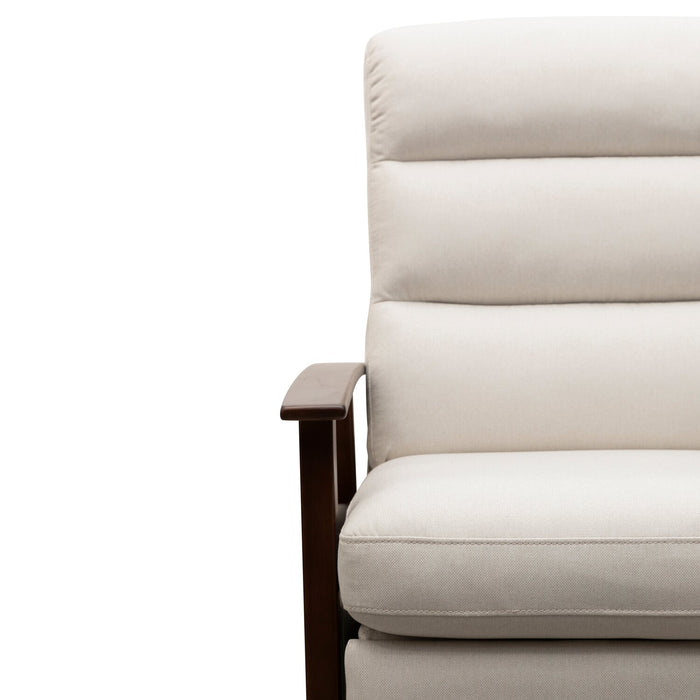 Fauteuil d’appoint à inclinaison par poussée Bree de 28,5 po en tissu d’apparence lin avec accoudoirs et pattes en bois - beige