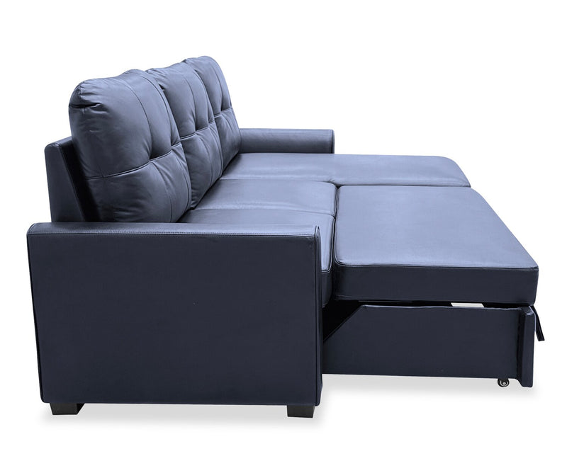 Sofa-lit sectionnel de droite Carter 2 pièces en tissu d’apparence cuir avec fauteuil long de rangement - noir