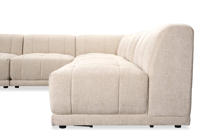 Sofa sectionnel modulaire sans accoudoirs Oaklyn de Kort & Co. 5 pièces en tissu avec coussins de siège capitonnés - beige