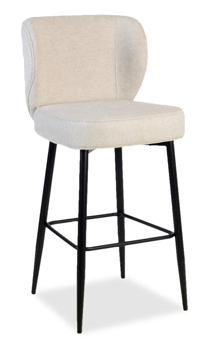 Tabouret Sara de hauteur comptoir de 26 po (H) en tissu d’apparence velours et en métal - blanc