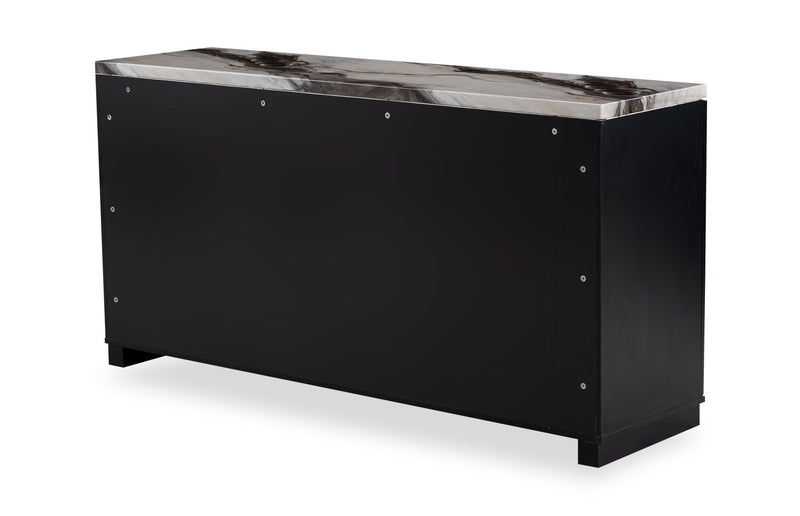 Desserte de salle à manger Vega de 66 po (L) avec rangement et 4 tiroirs - noire et blanche