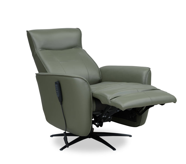 Fauteuil de massage à inclinaison électrique Serene de 31 po en cuir véritable avec appuie-tête électrique et siège chauffant - vert