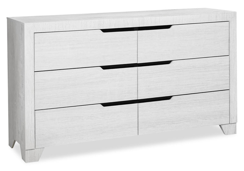 Ensemble de chambre à coucher moderne Elite blanc 6 pièces avec lit, commode, miroir, table de nuit et éclairage à DEL - format grand lit
