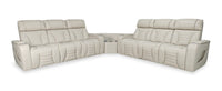  Sofa sectionnel à inclinaison électrique Zen 3 pièces en tissu d’apparence cuir avec massage et 2 consoles rabattables - abricot