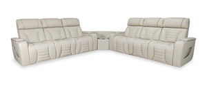 Sofa sectionnel à inclinaison électrique Zen 3 pièces en tissu d’apparence cuir avec massage et 2 consoles rabattables - abricot
