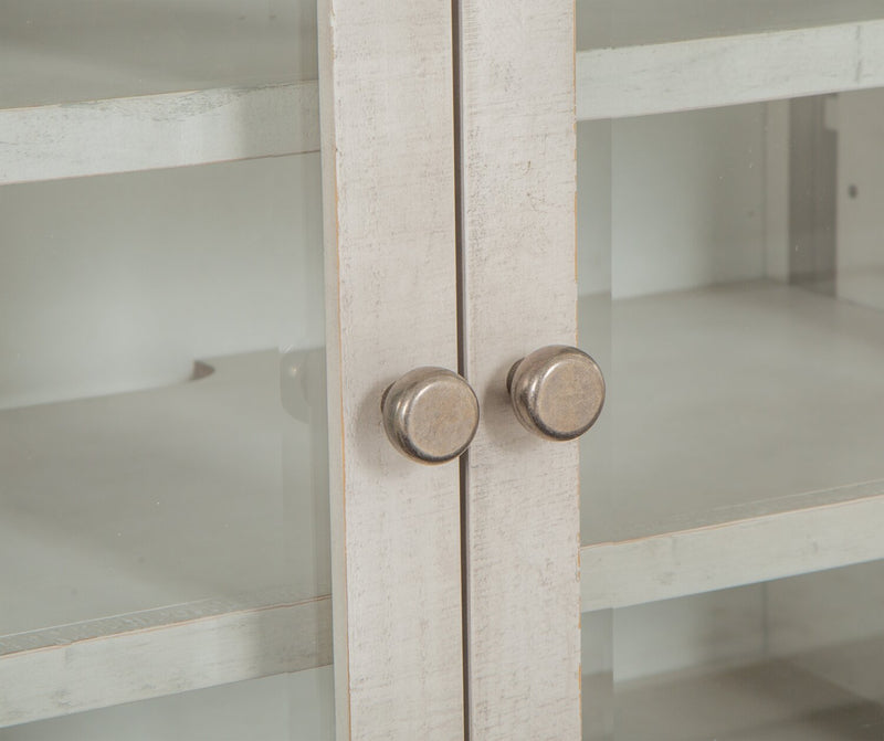 Meuble pour téléviseur rustique Baron de 62 po en pin avec rangement et système de gestion des câbles pour téléviseurs jusqu’à 70 po - albâtre