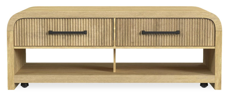 Table à café moderne Scott Living Lenore de 48 po avec rangement, tablette et roulettes - naturelle