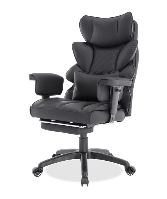Chaise de bureau réglable Tommy de 28.7 po en similicuir avec repose-pieds et accoudoirs réglables - noire 