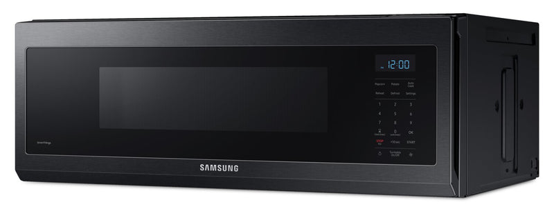 Four à micro-ondes à hotte intégrée Samsung de 1,1 pi³ avec 400 pi³/min - acier inoxydable noir mat - ME11F7510MT/AC