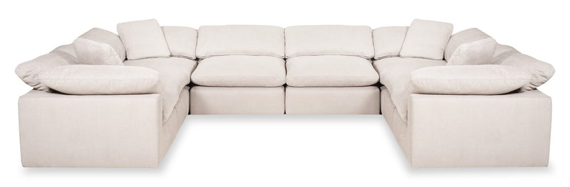 Sofa sectionnel modulaire Eclipse 8 pièces en tissu d’apparence lin avec coussins réversibles en duvet et plumes - blanc lin