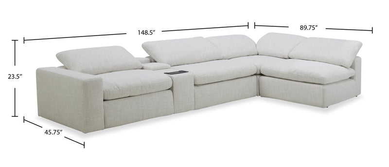 Sofa sectionnel modulaire à inclinaison électrique Sky 5 pièces en tissu - blé Nathan 