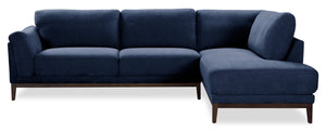 Sofa sectionnel de droite Horizon 2 pièces en tissu avec base et pattes en bois - bleu marine