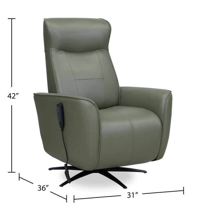 Fauteuil de massage à inclinaison électrique Serene de 31 po en cuir véritable avec appuie-tête électrique et siège chauffant - vert