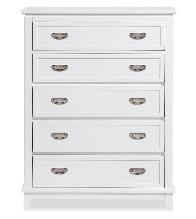 Commode verticale de chambre à coucher Quinn de 36,5 po (L) x 48,5 po (H) à 5 tiroirs - blanche