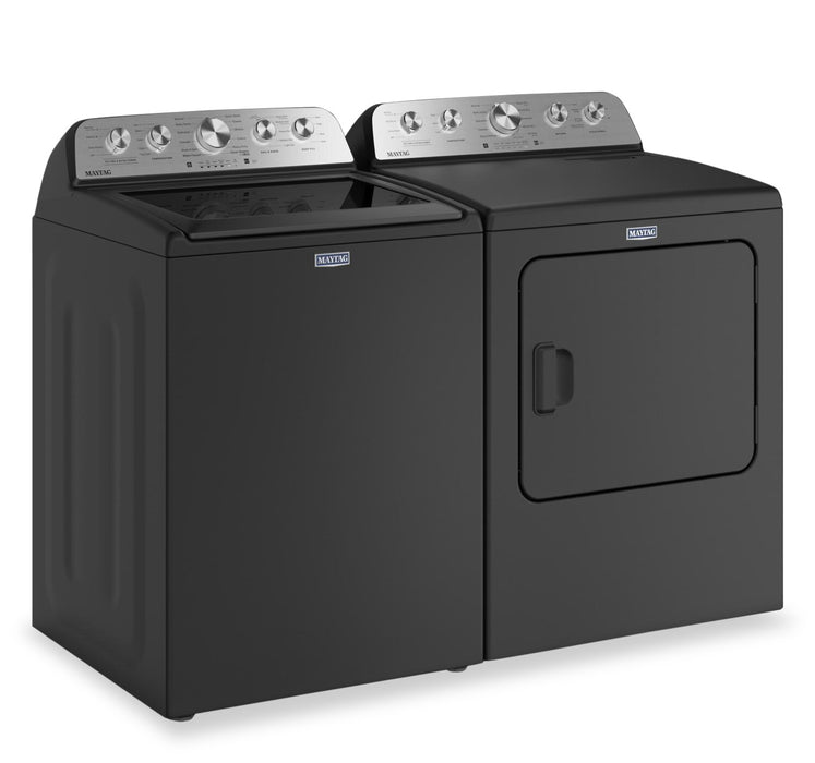 Laveuse à chargement par le haut 5,5 pi³ avec turbine et option Animal Pet Pro et sécheuse à gaz 7,0 pi³ de Maytag - noir volcan