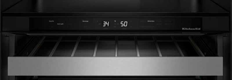 Refroidisseur à boissons KitchenAid de 24 po avec grilles à devant en bois - noir et acier inoxydable - KUBR524SSB 
