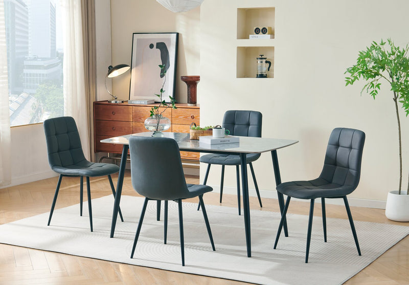 Table de salle à manger Arlo de 55 po (L) en métal avec dessus en pierre frittée - grise et noire