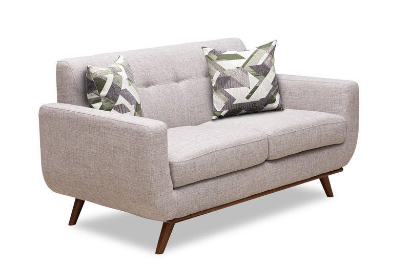 Causeuse Freeman de Kort & Co. de 63 po en tissu d’apparence lin avec pattes en bois et coussins de dossier capitonnés - blanc colombe