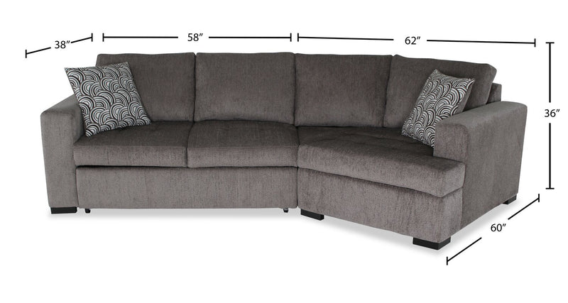 Sofa-lit sectionnel enveloppant de droite Legend 2 pièces fabriqué au Canada en tissu de chenille - brun étain