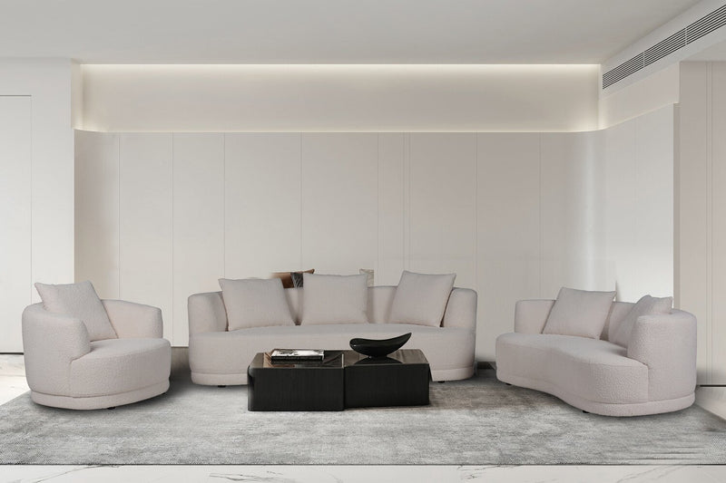Causeuse arrondie Moon de 78 po en tissu avec coussins décoratifs - blanc amande laineux