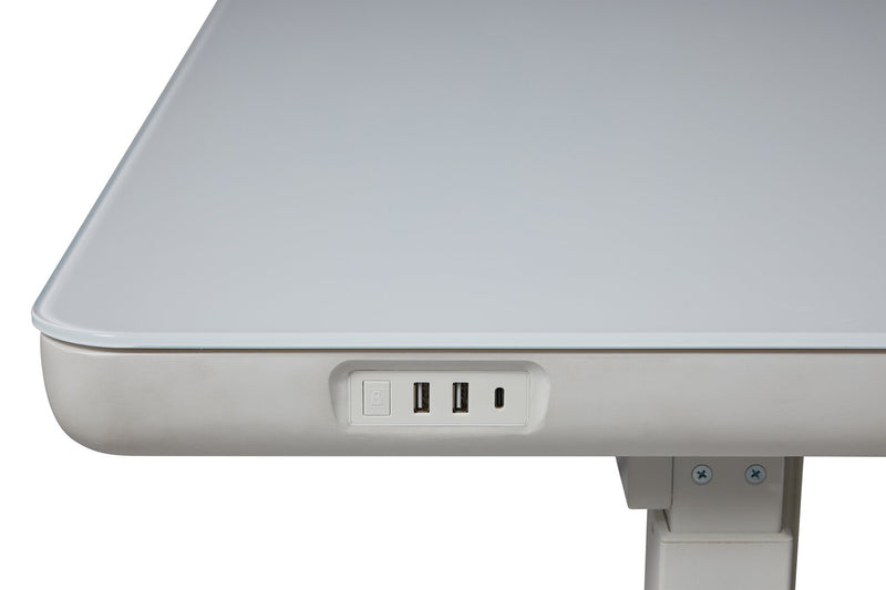 Bureau Metro de 47,24 po à hauteur réglable avec rangement et ports USB - blanc