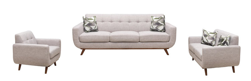 Sofa Freeman Kort & Co. de 88 po en tissu d’apparence lin avec pattes en bois et coussins de dossier capitonnés - blanc colombe