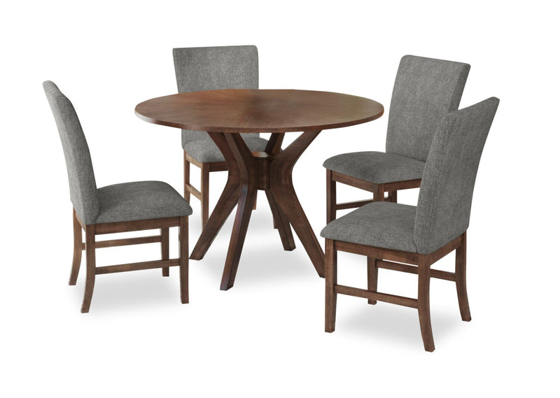 Ensemble de salle à manger Rain 5 pièces avec table ronde de 45 po (L) et 4 chaises grises - gris et brun