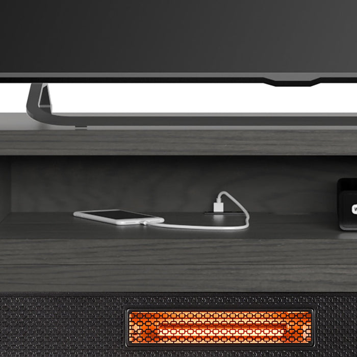 Meuble pour téléviseur moderne Breya de 64 po avec foyer électrique, rangement et recharge USB pour téléviseurs jusqu’à 70 po - gris
