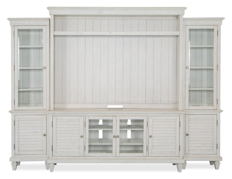 Meuble audio-vidéo rustique Baron 4 pièces de 114 po en pin avec rangement et système de gestion des câbles pour téléviseurs jusqu’à 70 po - albâtre