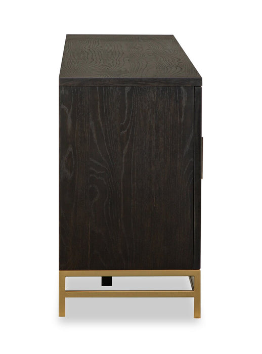 Meuble pour téléviseur moderne Cresset de 84 po en bois massif avec rangement et système de gestion des câbles pour téléviseurs jusqu’à 90 po - grain de café