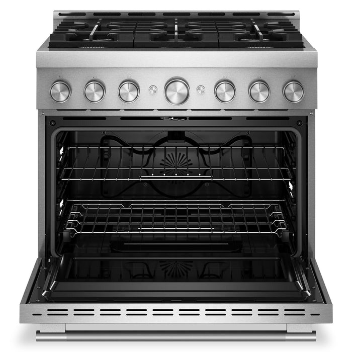 Cuisinière à gaz KitchenAid de 5,1 pi3 et de 36 po avec mode de friture à air sans préchauffage - acier inoxydable - KFGS936SSS
