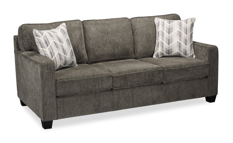 Sofa Lennox de 83 po fabriqué au Canada en tissu de chenille avec coussins réversibles et coussins décoratifs - gris
