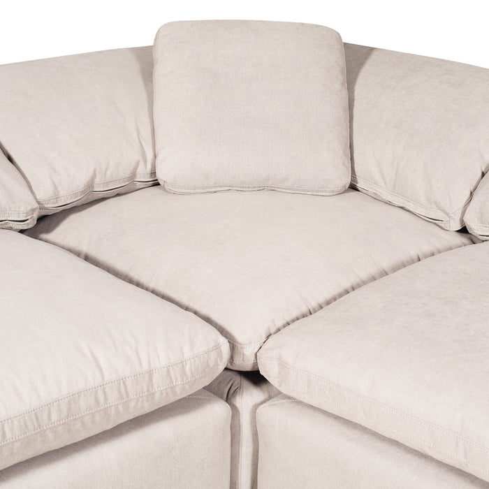 Sofa sectionnel modulaire Eclipse 6 pièces en tissu d’apparence lin avec poufs et coussins réversibles en duvet et plumes - blanc lin