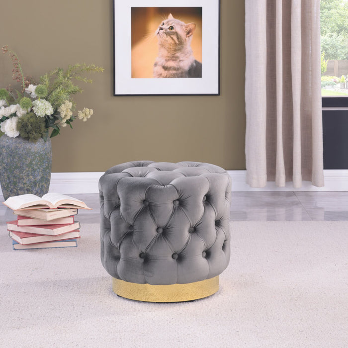 Pouf rond Adell de 17 po en tissu avec base dorée - gris