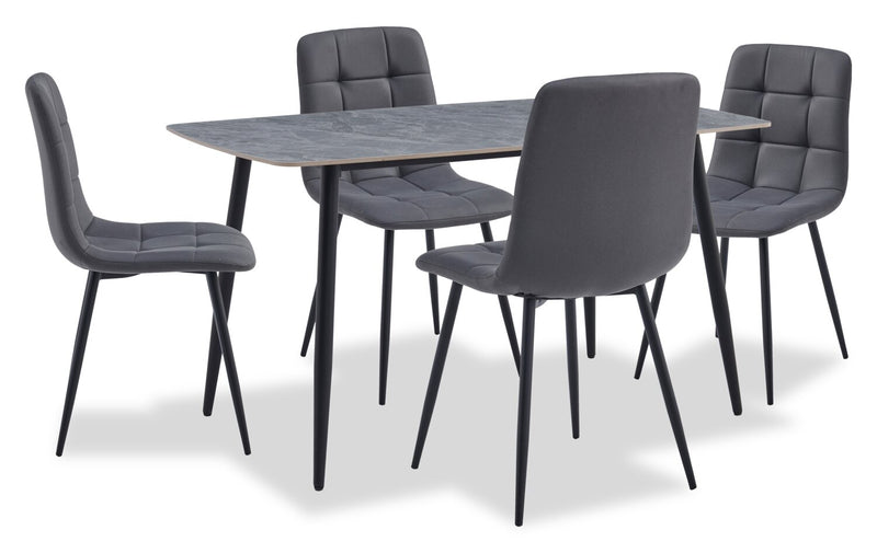 Ensemble de salle à manger Arlo 5 pièces en pierre frittée et métal avec table de 55 po (L) et 4 chaises anthracites - anthracite, gris et noir