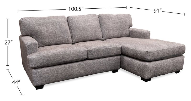 Sofa sectionnel de droite Luxe 3 pièces fabriqué au Canada en tissu avec coussins amovibles - gris colombe Zaftig