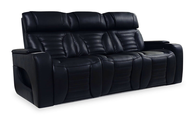 Sofa de massage à inclinaison électrique Zen de 86 po en tissu d’apparence cuir avec appuie-têtes électriques et console rabattable - noir
