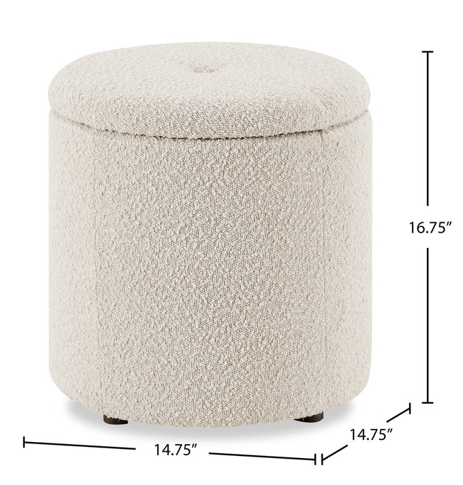 Pouf de rangement rond Ontario de 14,75 po en tissu - blanc