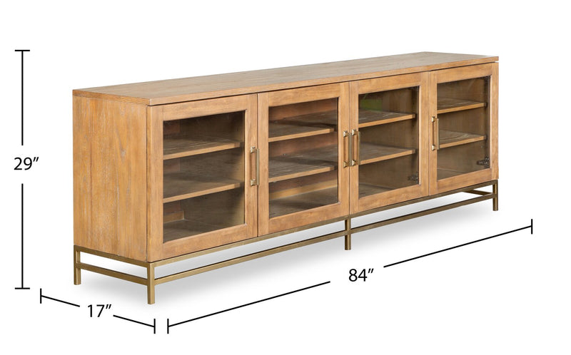 Meuble pour téléviseur moderne Cresset de 84 po en bois massif avec rangement et système de gestion des câbles pour téléviseurs jusqu’à 90 po - blé belge
